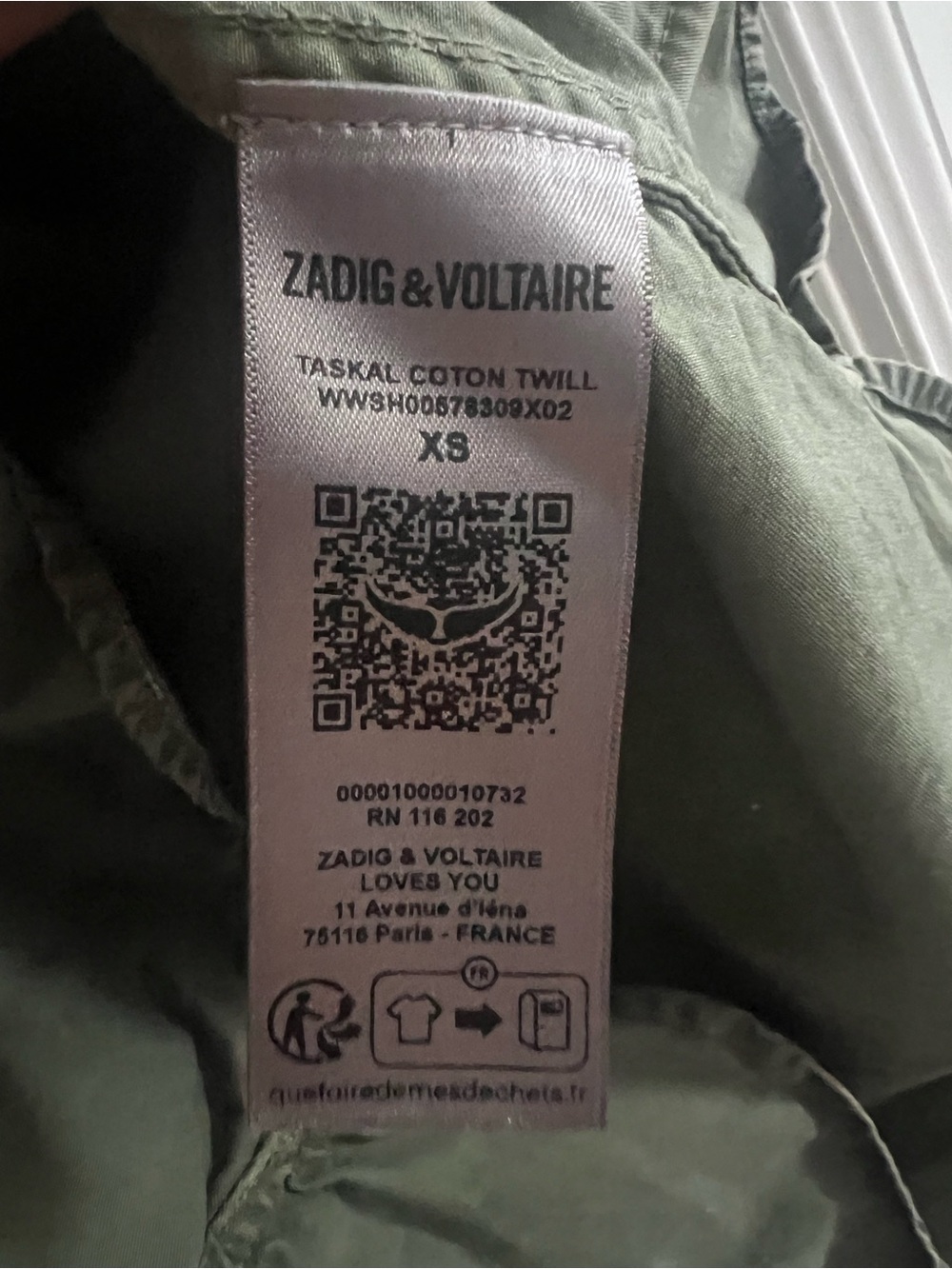Zadig & Voltaire Taskal Grass Khaki Patch Military Shirt Jacket XS - Picture 10 of 12